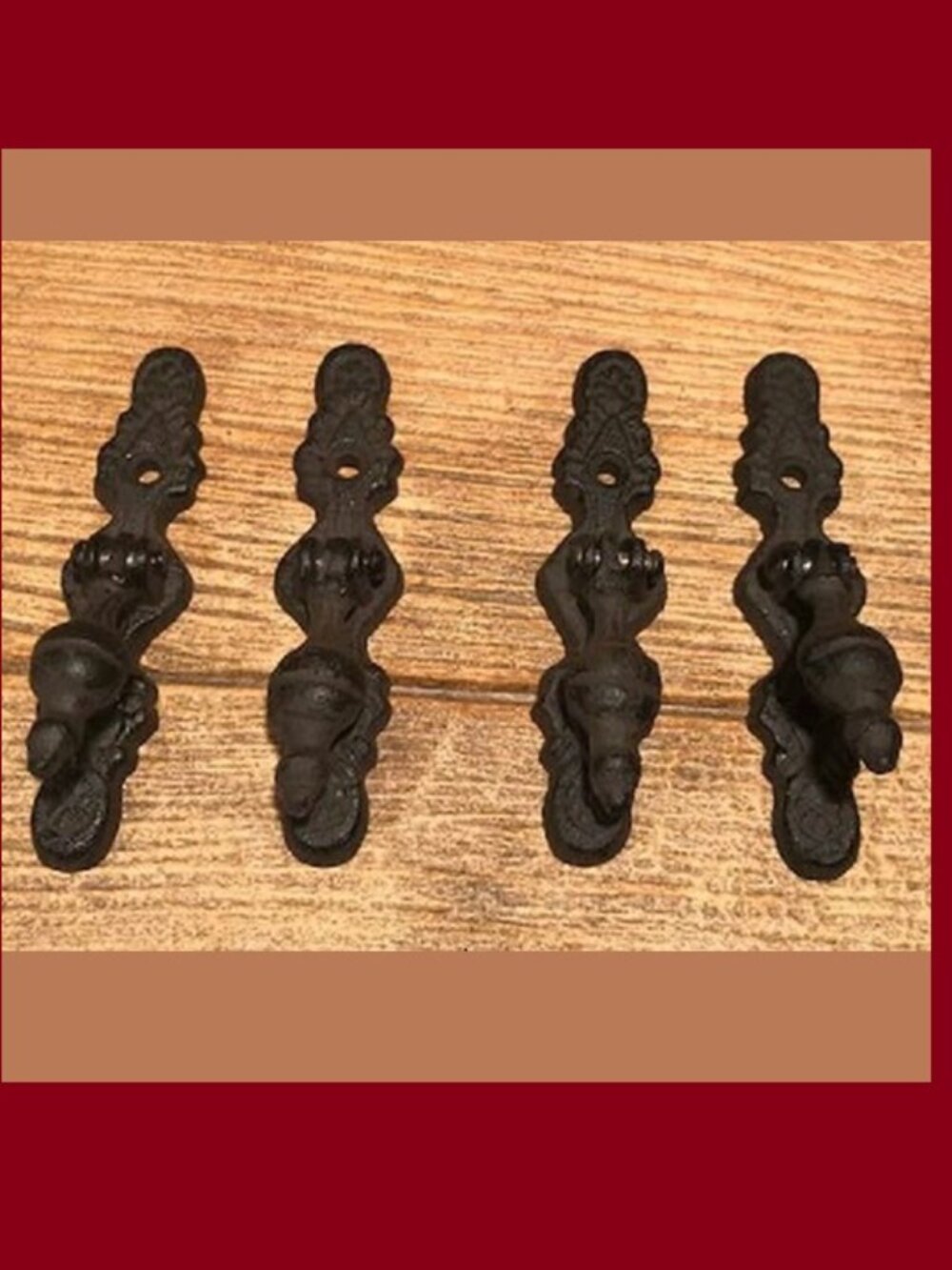 Four (4) Cast Iron Vertical Hinged Cabinet Drawer Pulls Handles Four 0184-0208